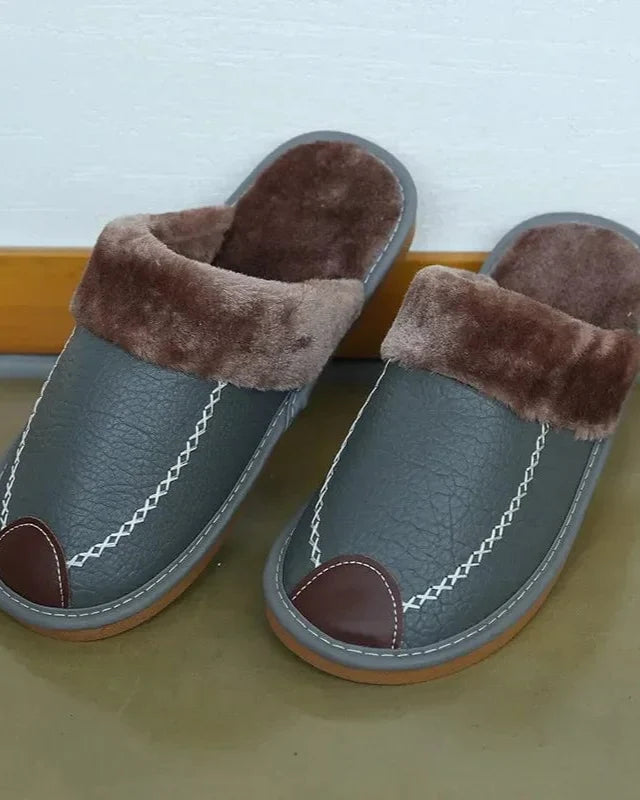 Chausson cuir fourré homme