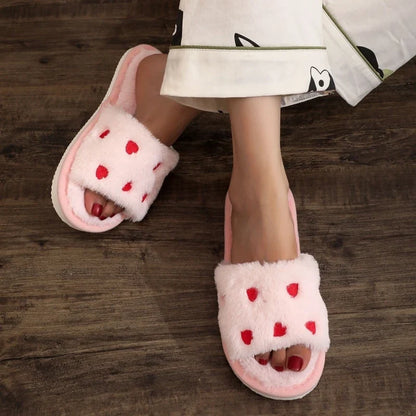 Chaussons femme cœur fourrure