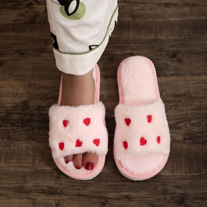 Chaussons femme cœur fourrure