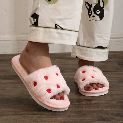 Chaussons femme cœur fourrure