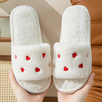Chaussons femme cœur fourrure