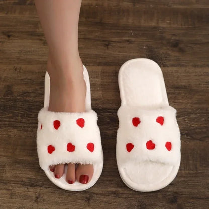 Chaussons femme cœur fourrure