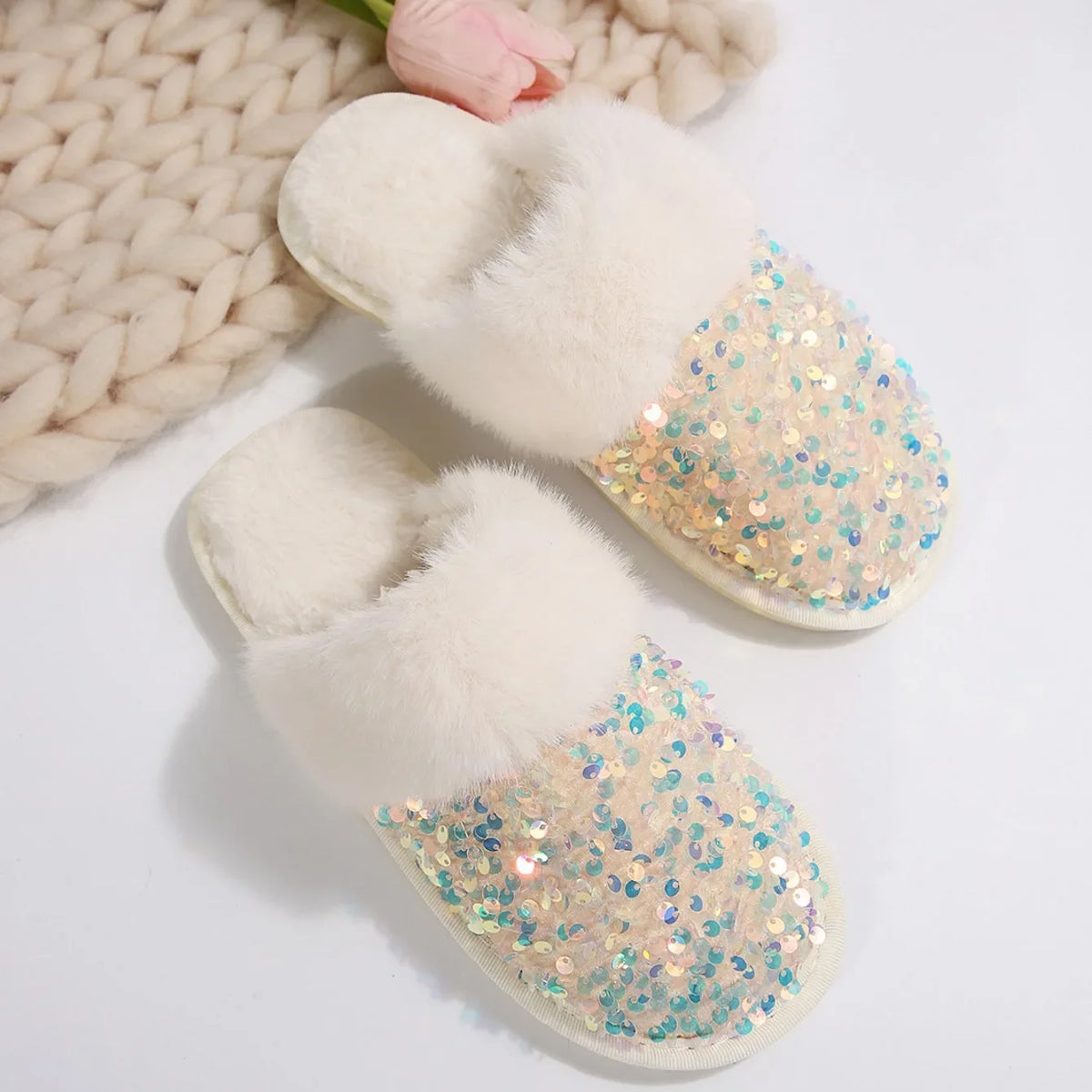 Chausson femme strass fourrure