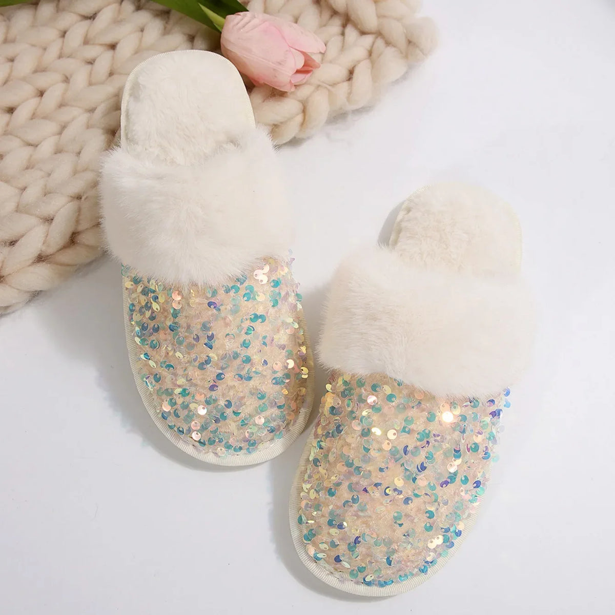 Chausson femme strass fourrure