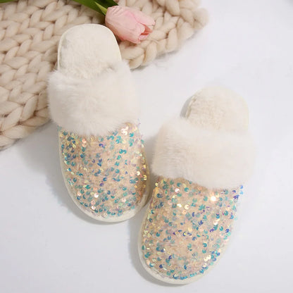 Chausson femme strass fourrure