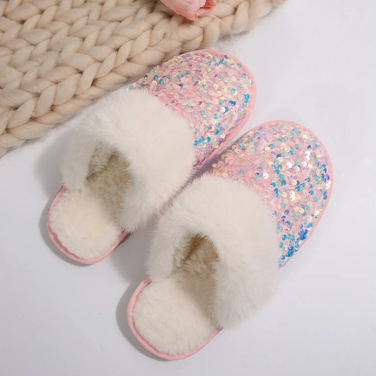 Chausson femme strass fourrure