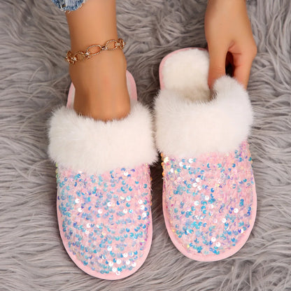 Chausson femme strass fourrure