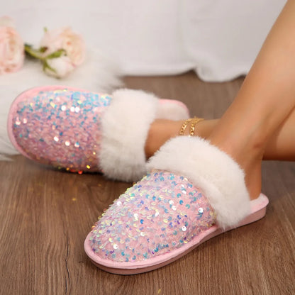 Chausson femme strass fourrure