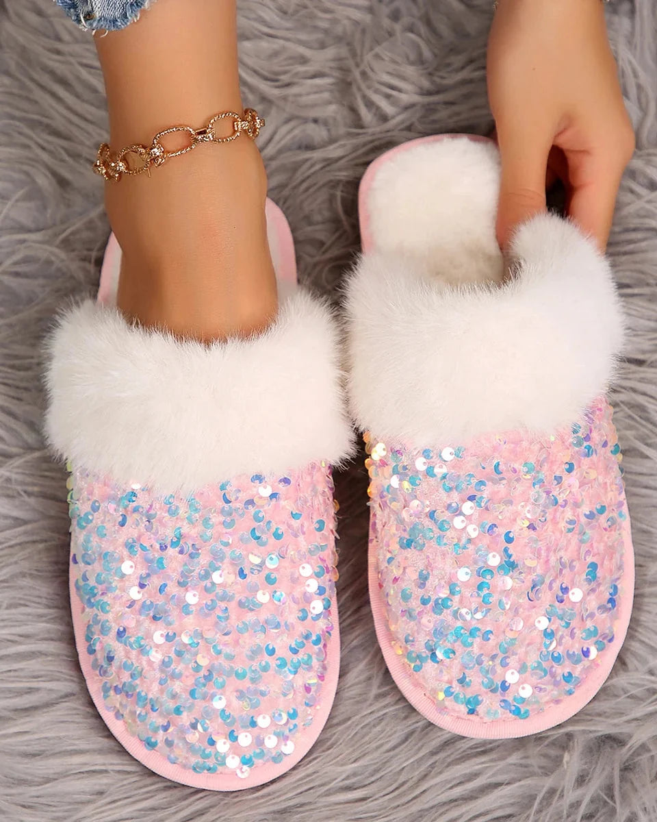 Chausson femme strass fourrure