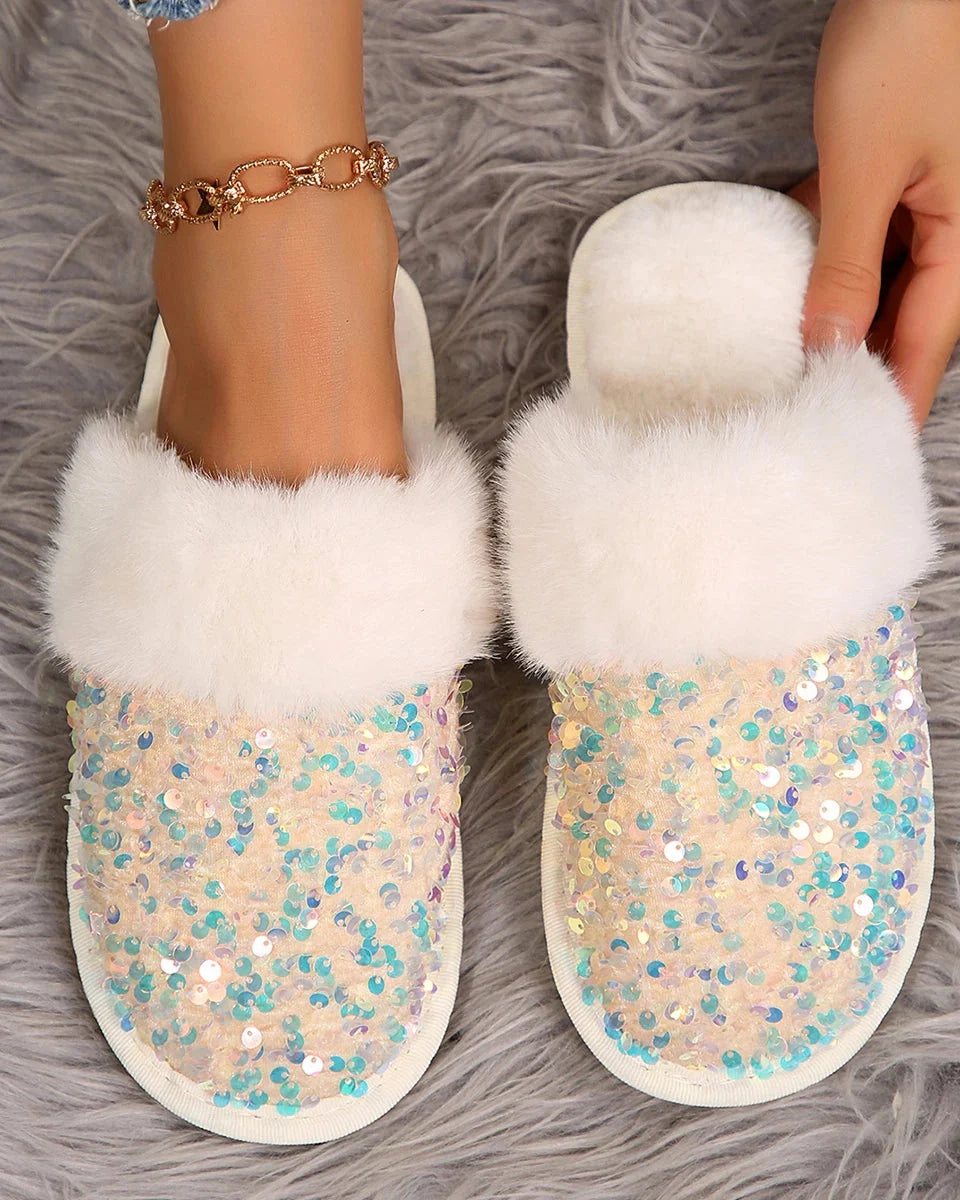 Chausson femme strass fourrure