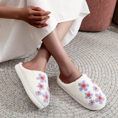 Chausson femme fleurs violettes