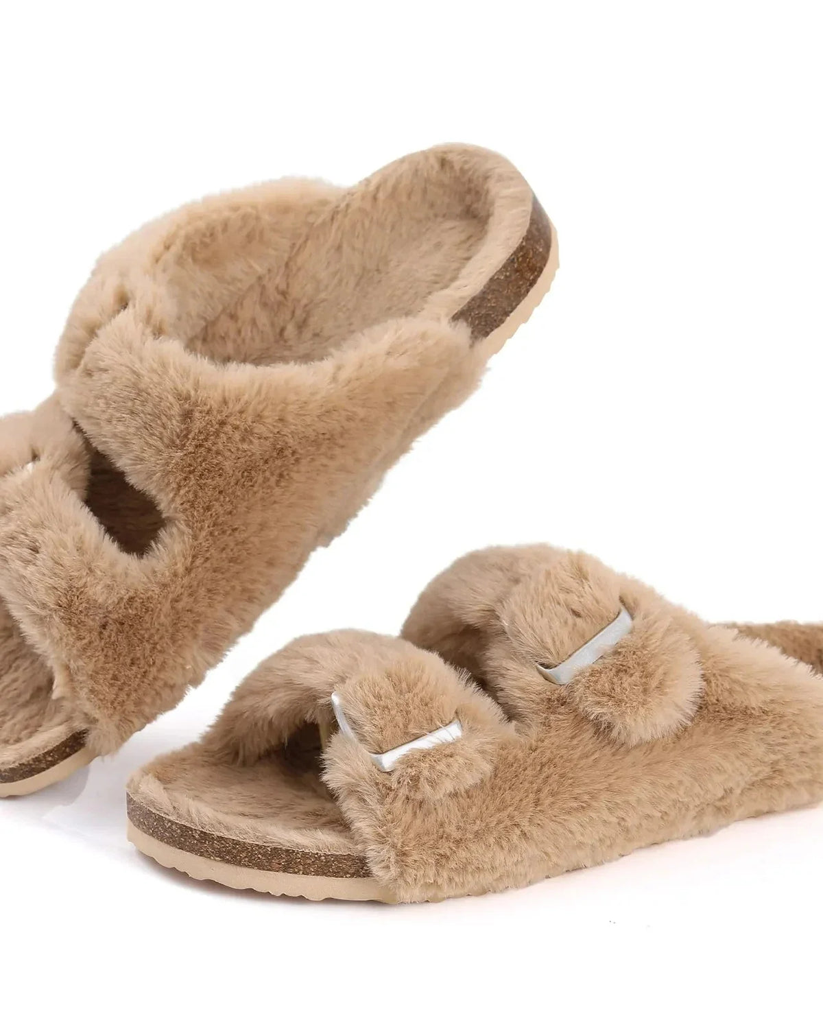 Chaussons fourrure double bride