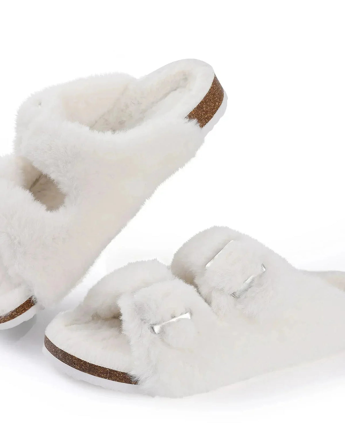 Chaussons fourrure double bride