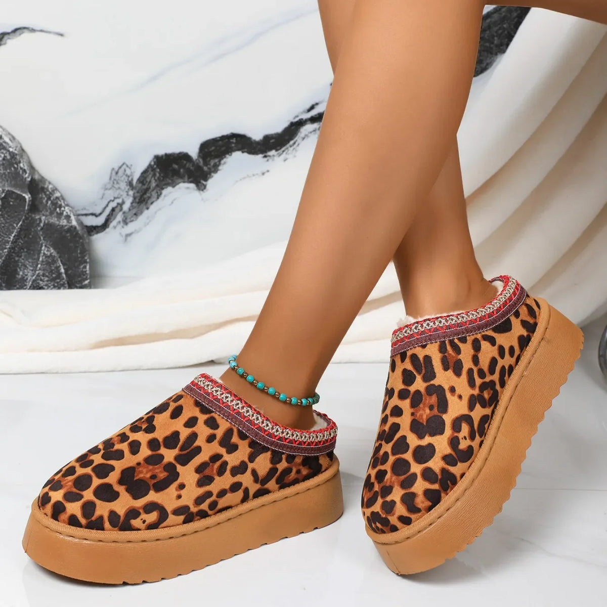 Chausson plateforme femme motif