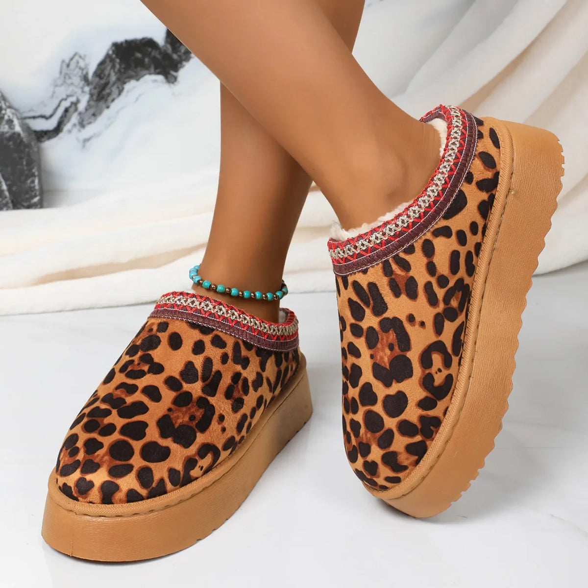 Chausson plateforme femme motif