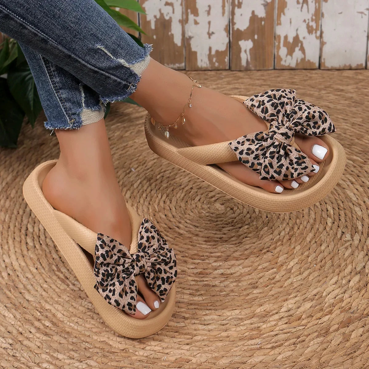 Sandales femme nœud léopard