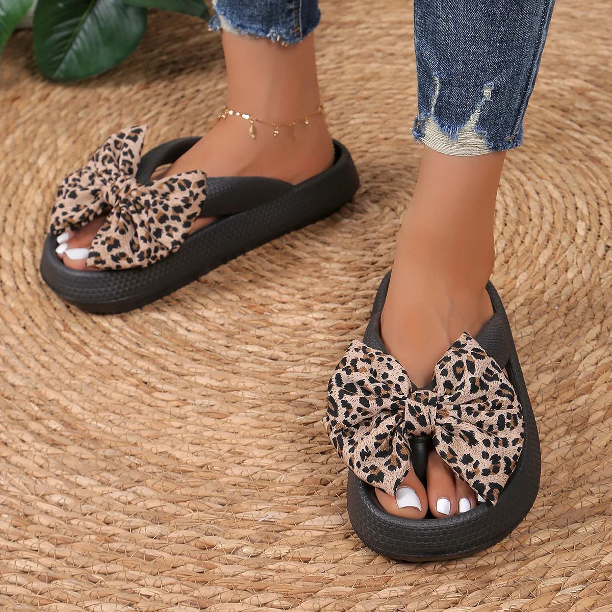 Sandales femme nœud léopard