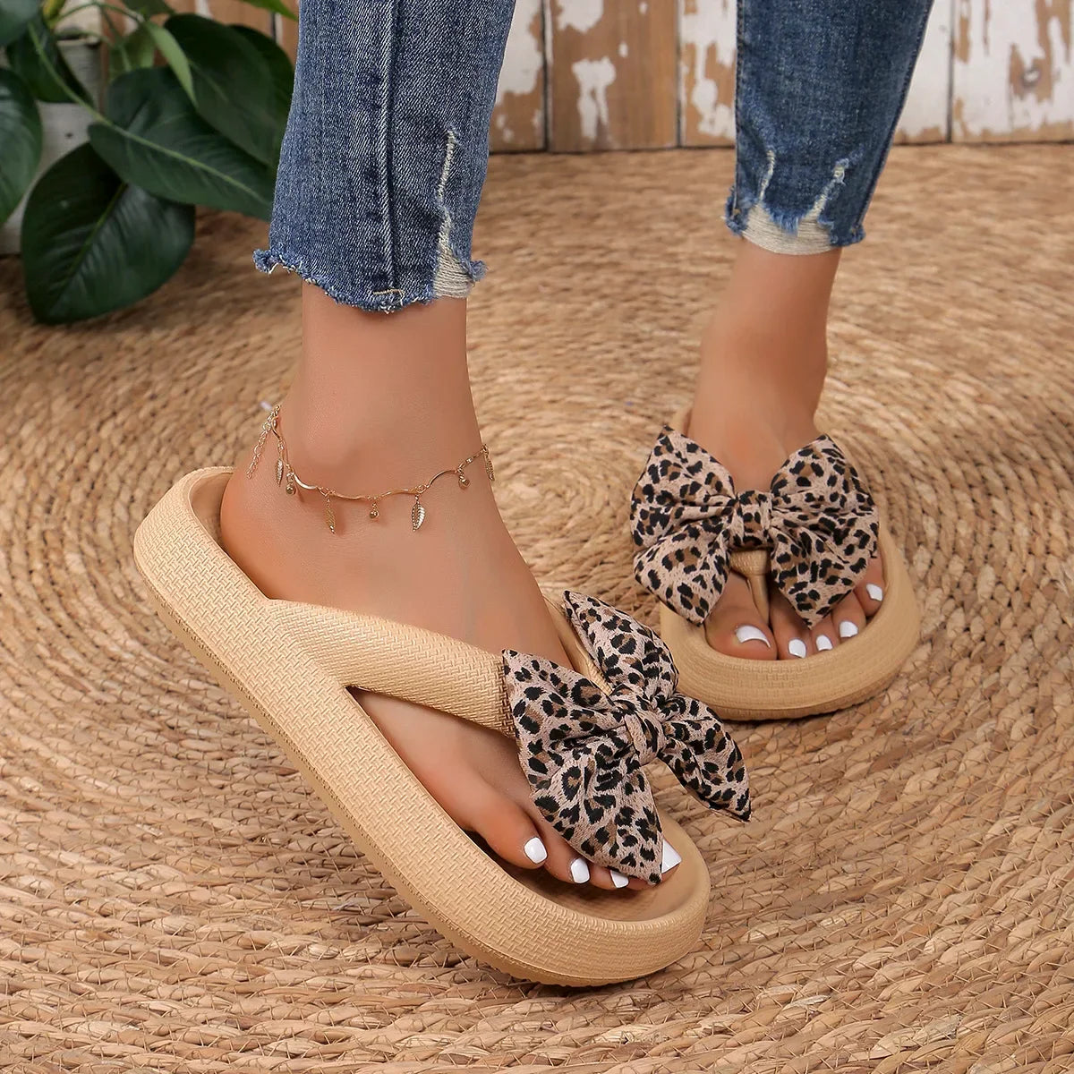 Sandales femme nœud léopard