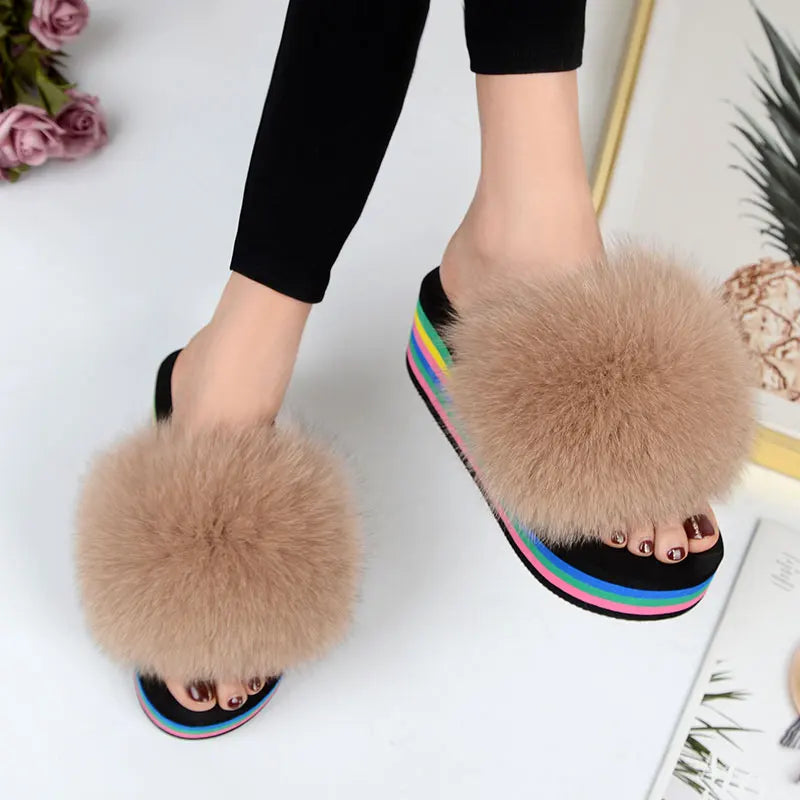 Chaussons fourrure femme compensés