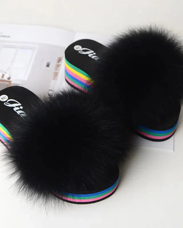 Chaussons fourrure femme compensés