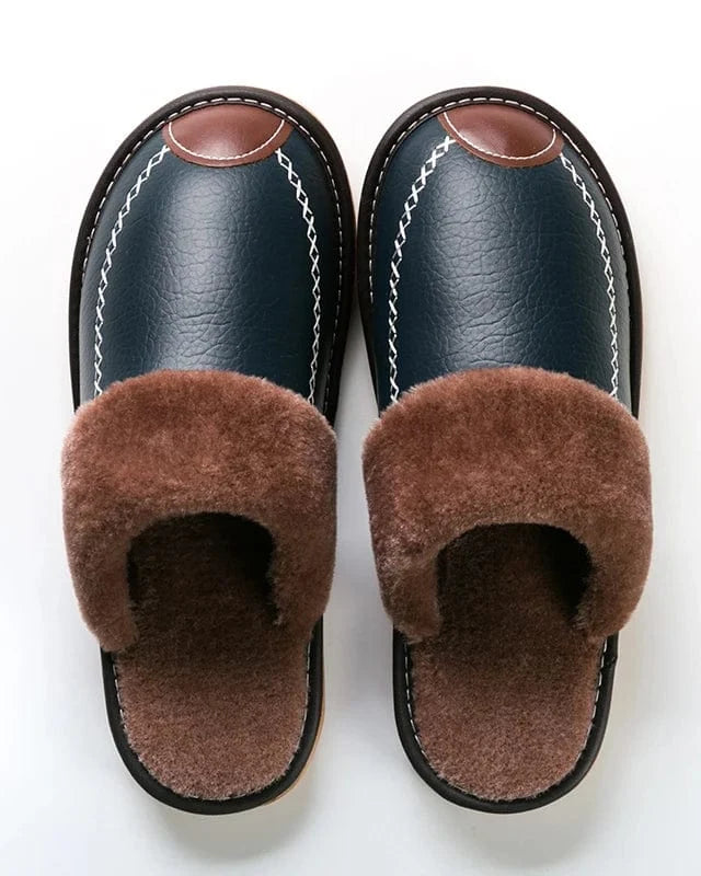 Chausson cuir fourré homme