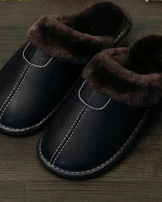 Chausson cuir fourré homme