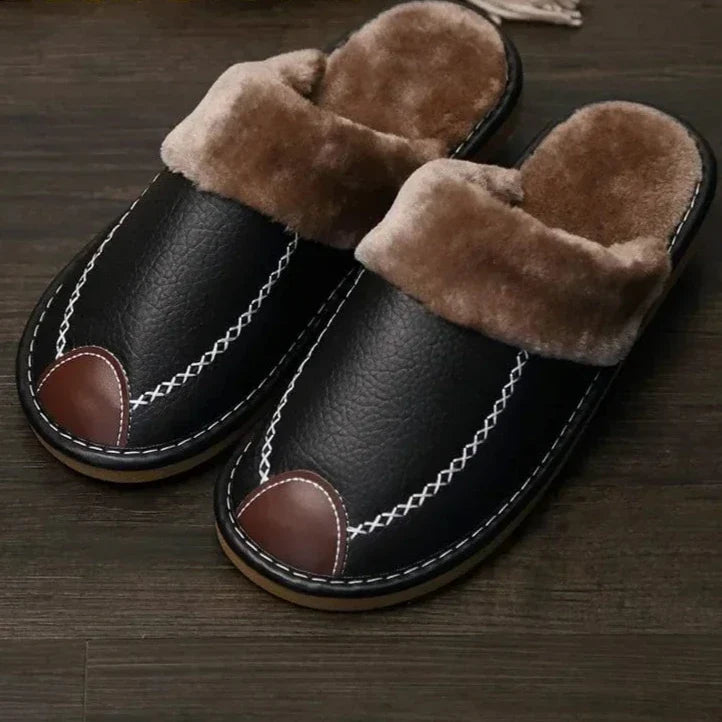 Chausson cuir fourré homme
