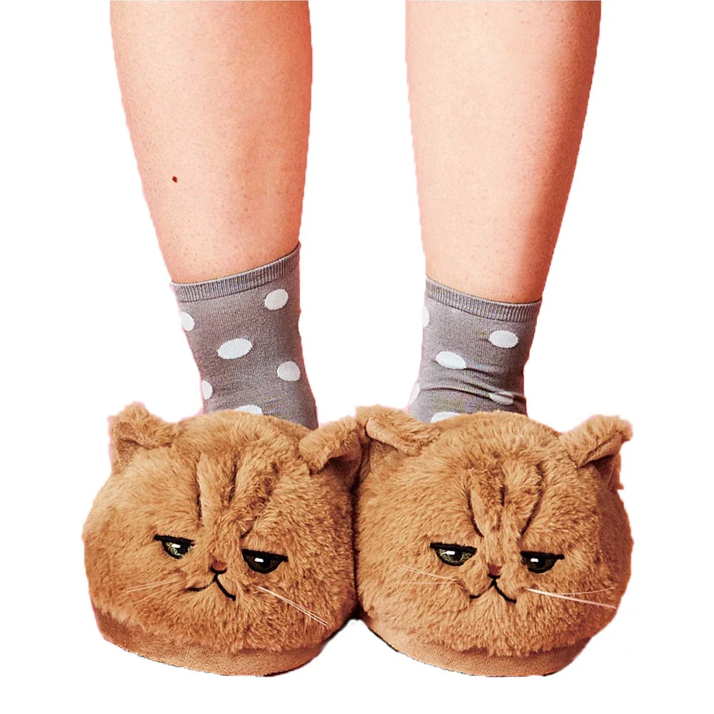 Chaussons peluche chat adulte