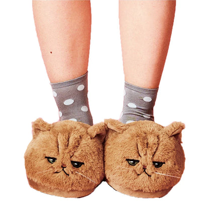 Chaussons peluche chat adulte