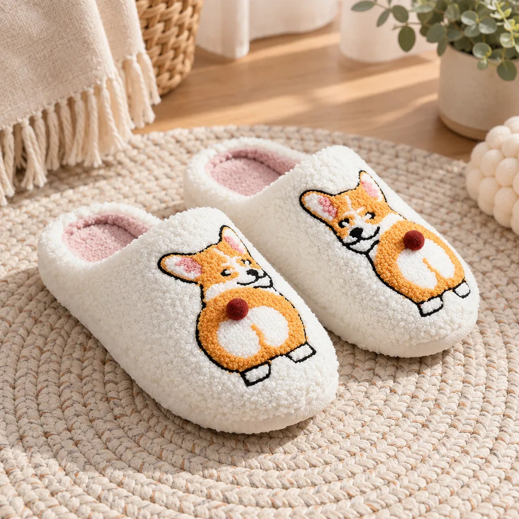 Chausson corgi peluche antidérapant