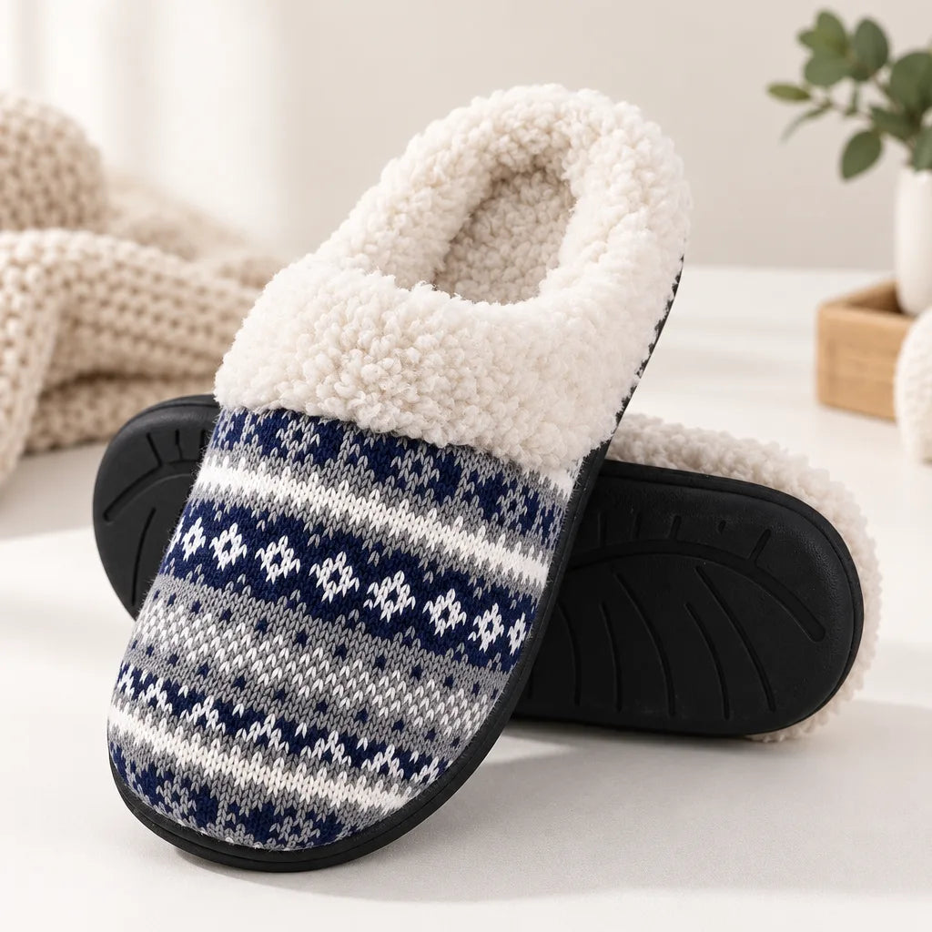 Chausson fourré bleu homme
