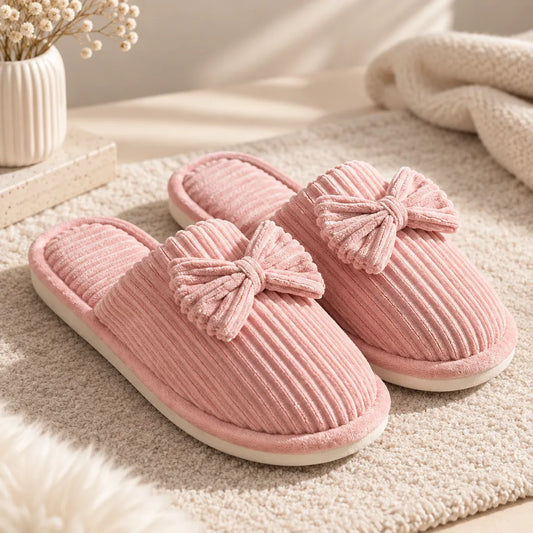 Chausson femme velours noeud