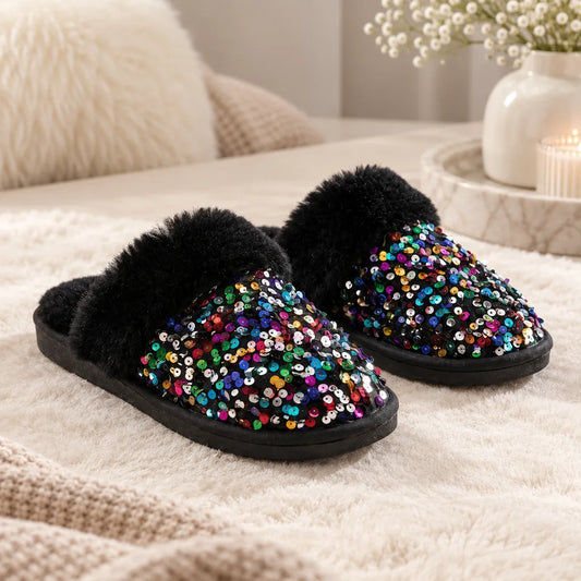 Chausson femme strass fourrure