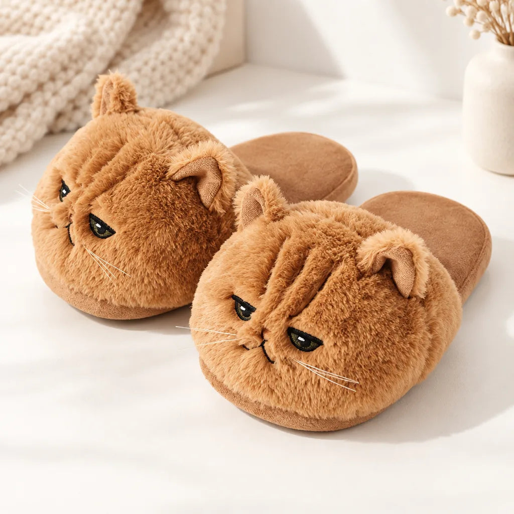 Chaussons peluche chat adulte