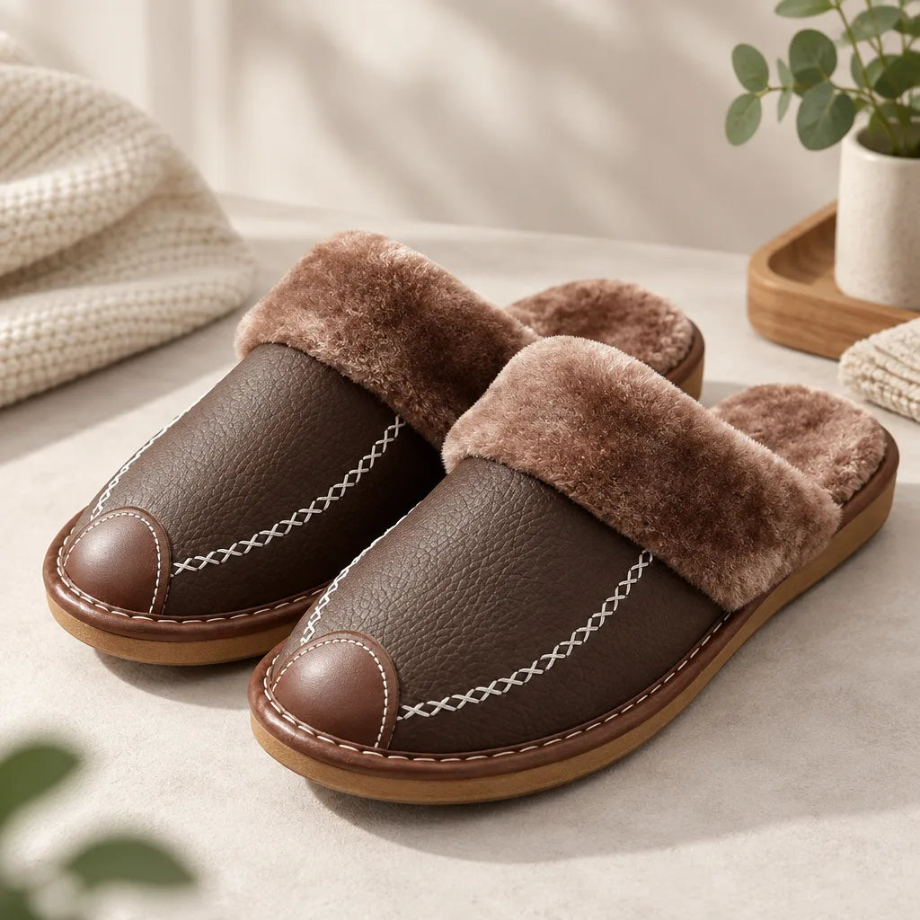 Chausson cuir fourré homme