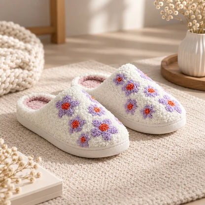 Chausson femme fleurs violettes