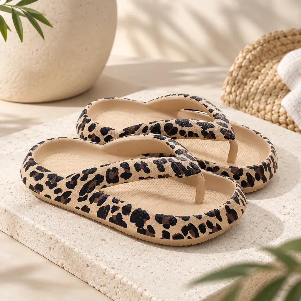 Tongs femme motif léopard