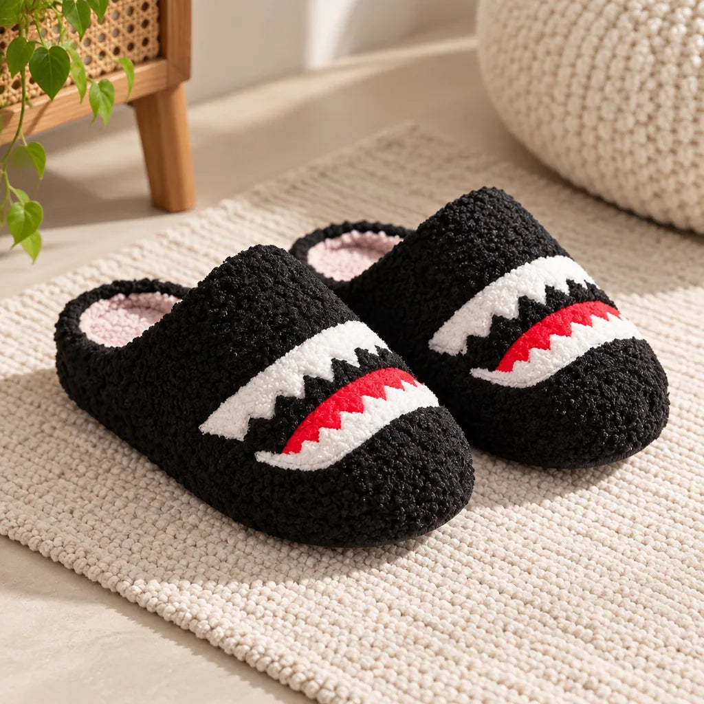 Mules peluche requin