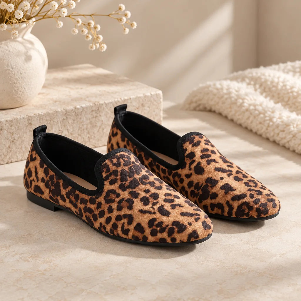 Chausson plat faux leopard
