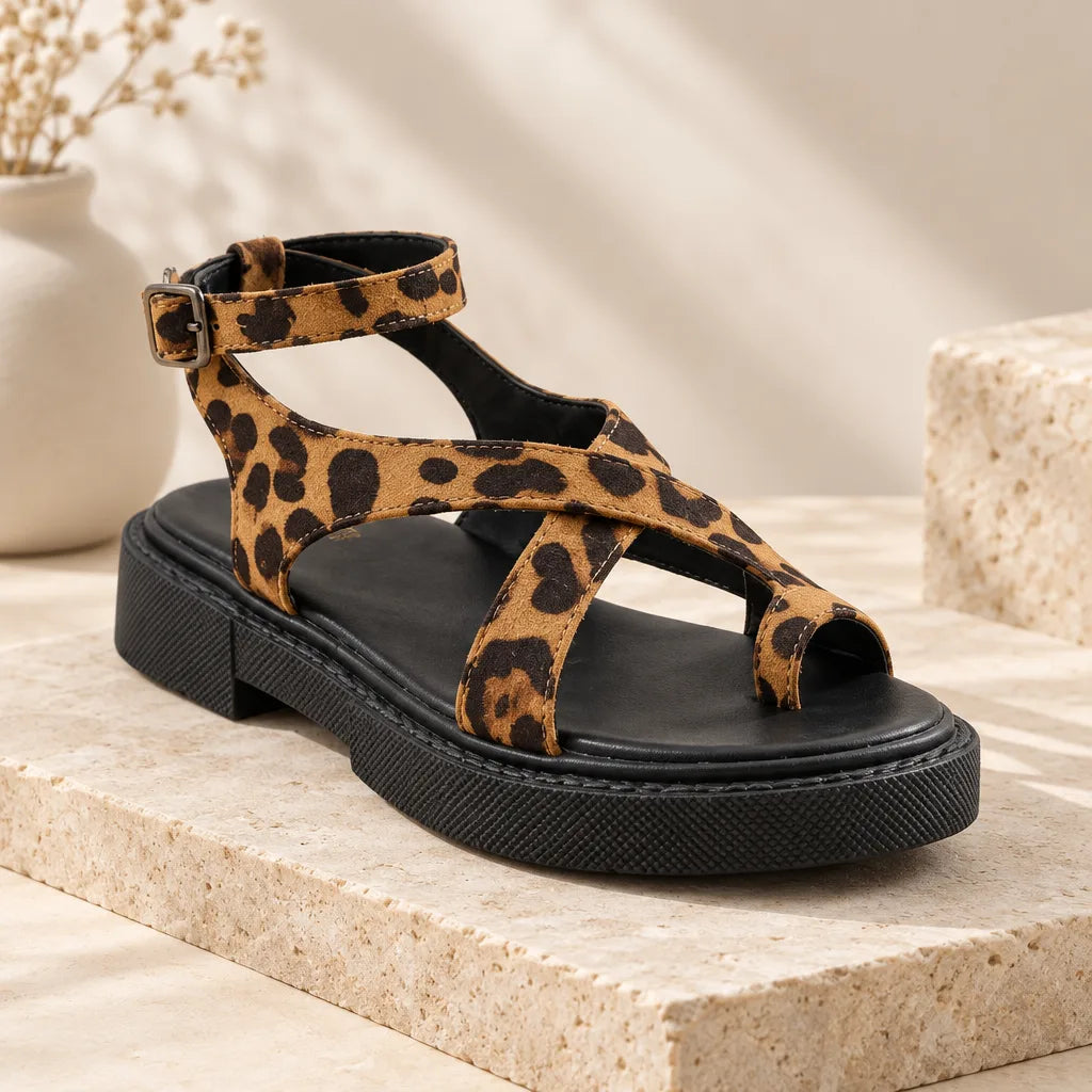 Sandale femme motif leopard