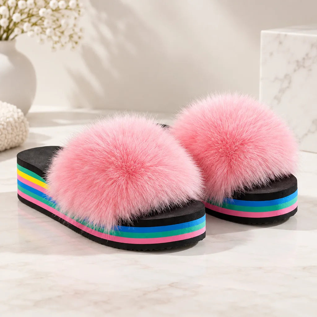 Chaussons fourrure femme compensés