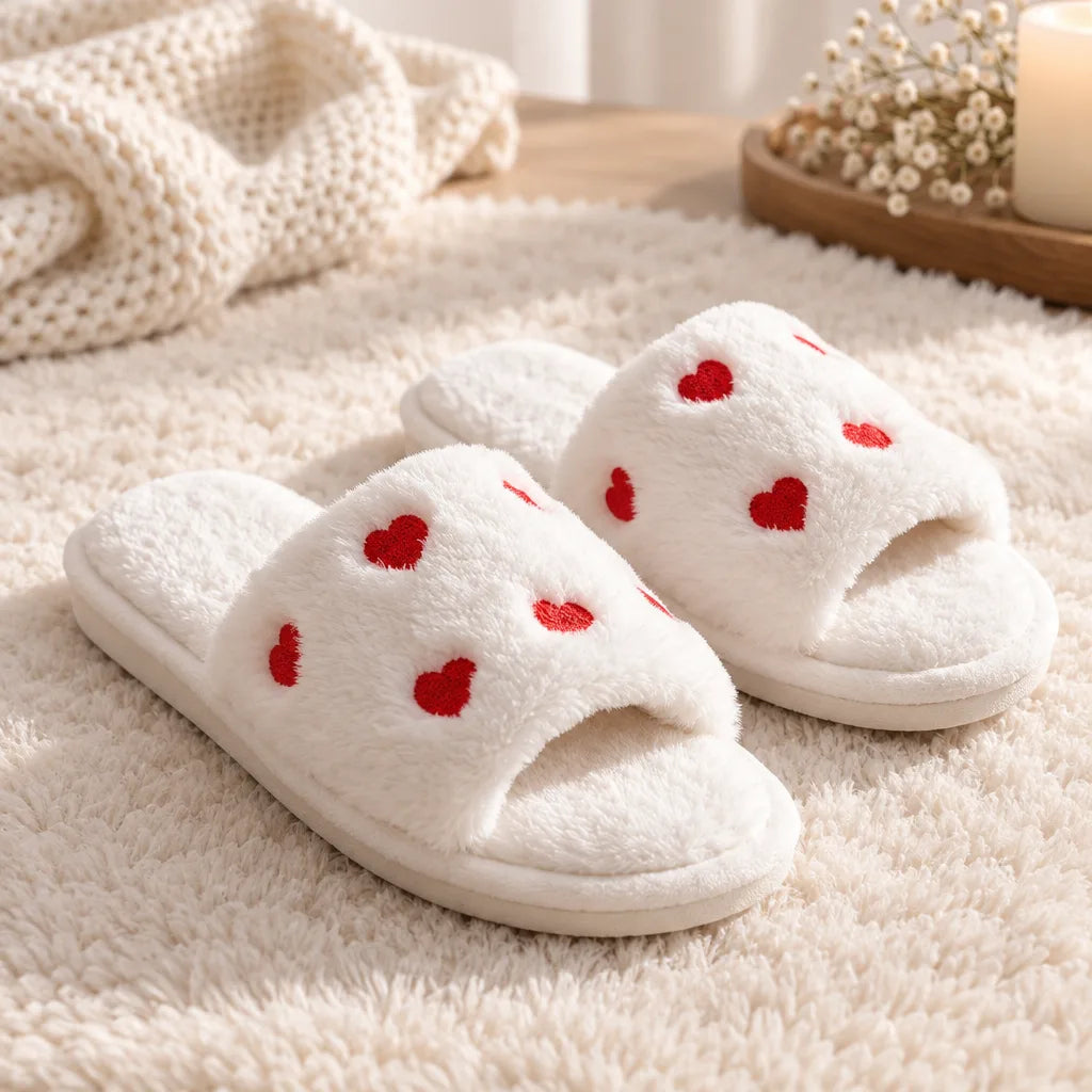 Chaussons femme cœur fourrure