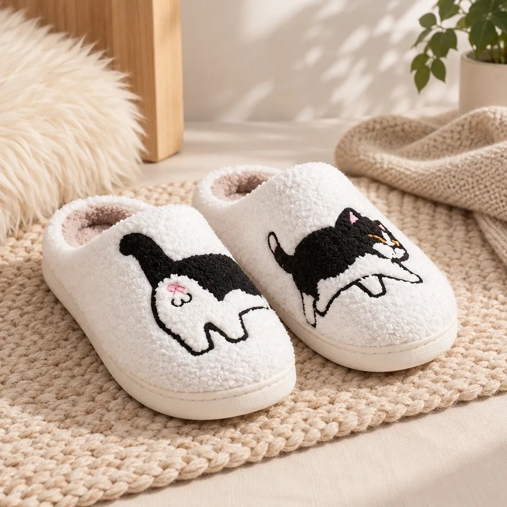 Chausson femme motif chat