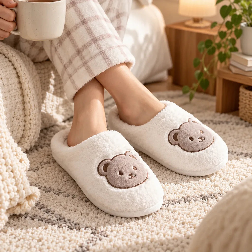 Chausson femme motif ourson