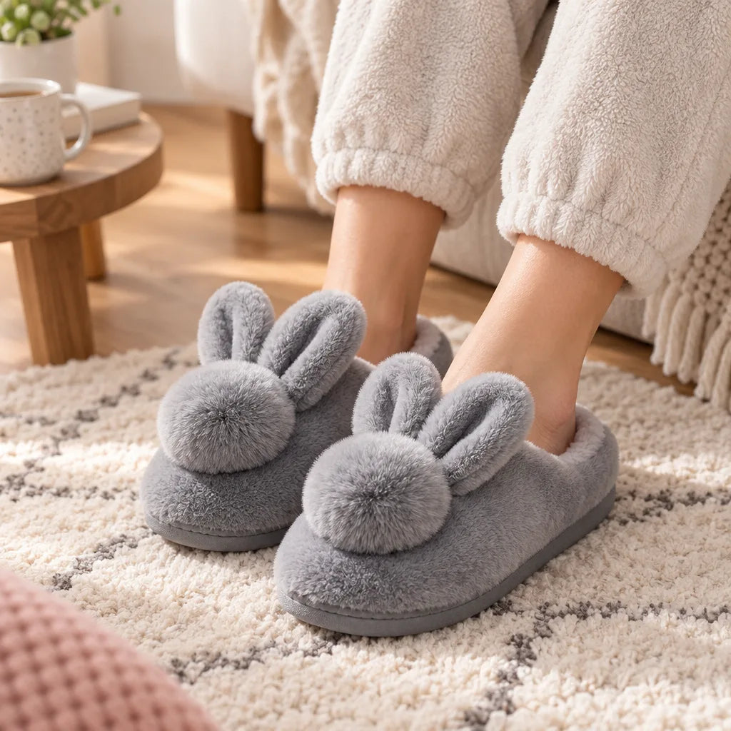 Chausson lapin peluche femme