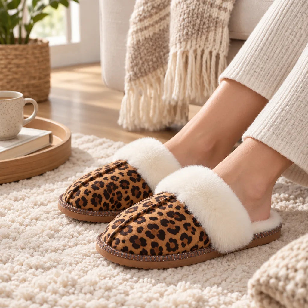 Chausson femme motif léopard