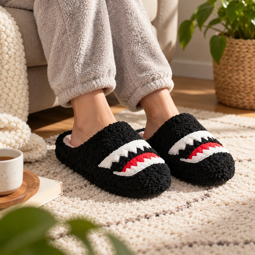Mules peluche requin