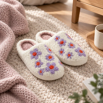 Chausson femme fleurs violettes