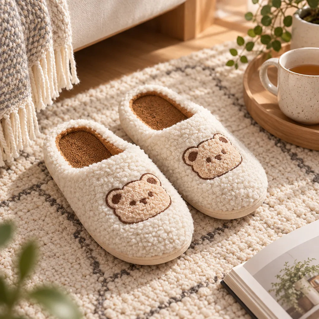 Chausson femme motif ours