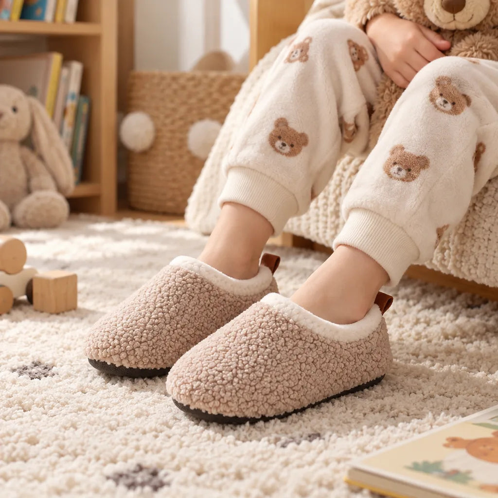 Chausson enfant peluche effet